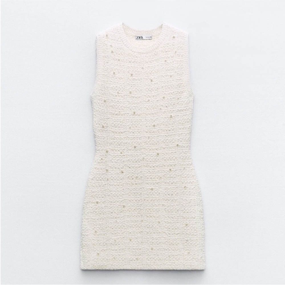 Zara PEARL TRIM KNIT MINI DRESS REF. 4331/006/712 190/016 - Picture 8 of 14